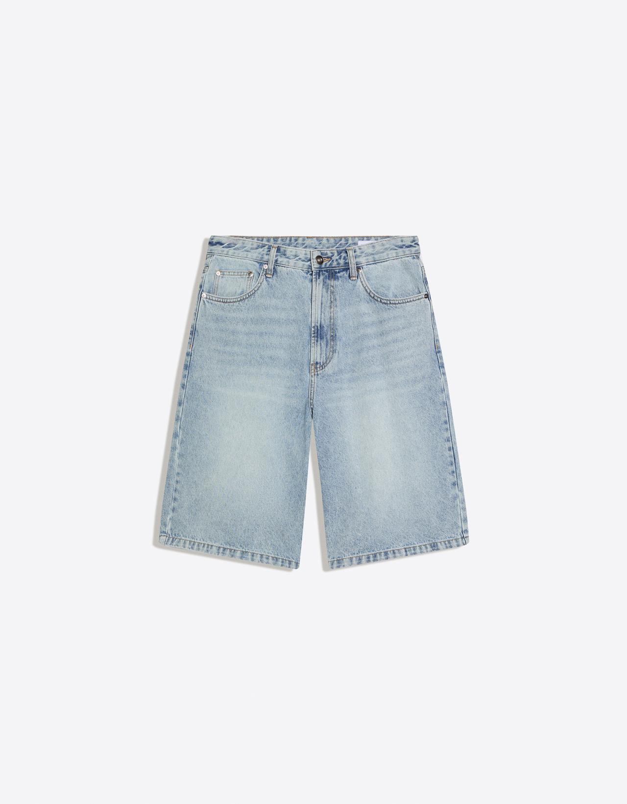Embroidered denim Bermuda shorts — Light blue