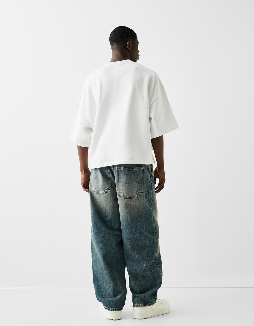 Short sleeve cropped plush T-shirt-White-1