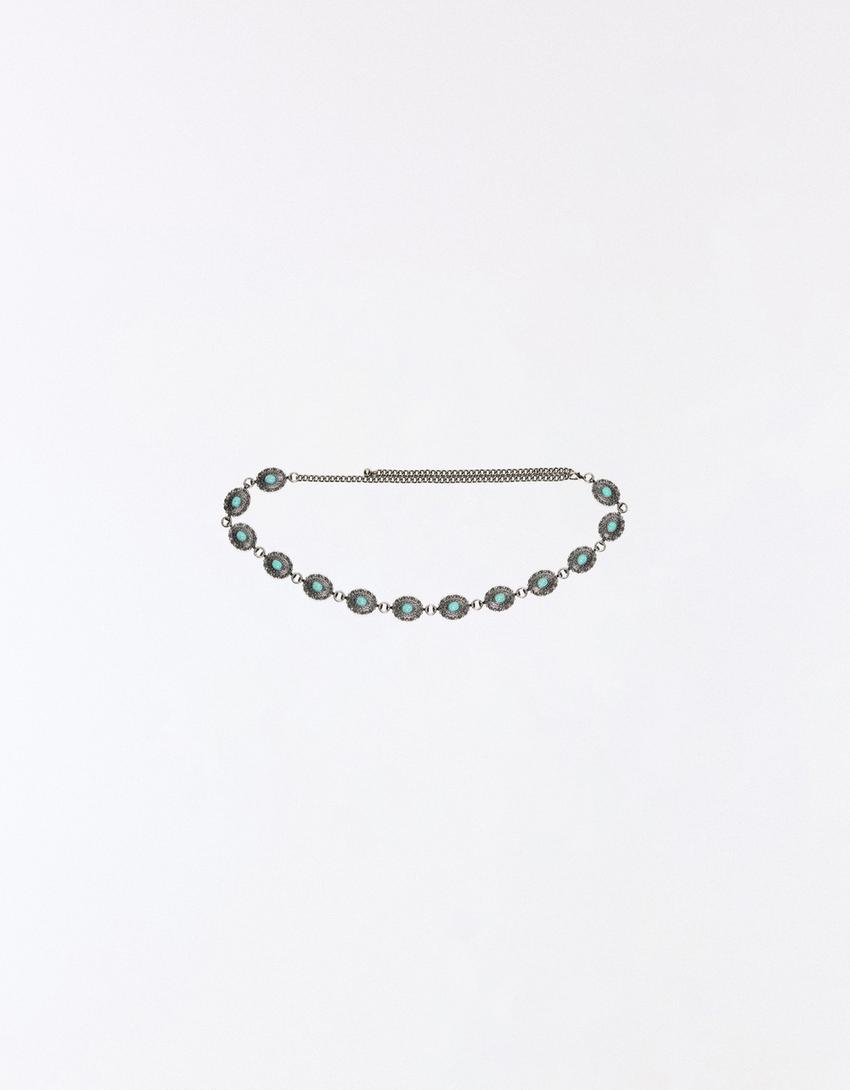 Ceinture chaîne à pierres fantaisie-Argent