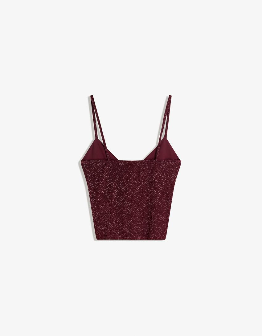 Shimmery surplice neckline top-Burgundy