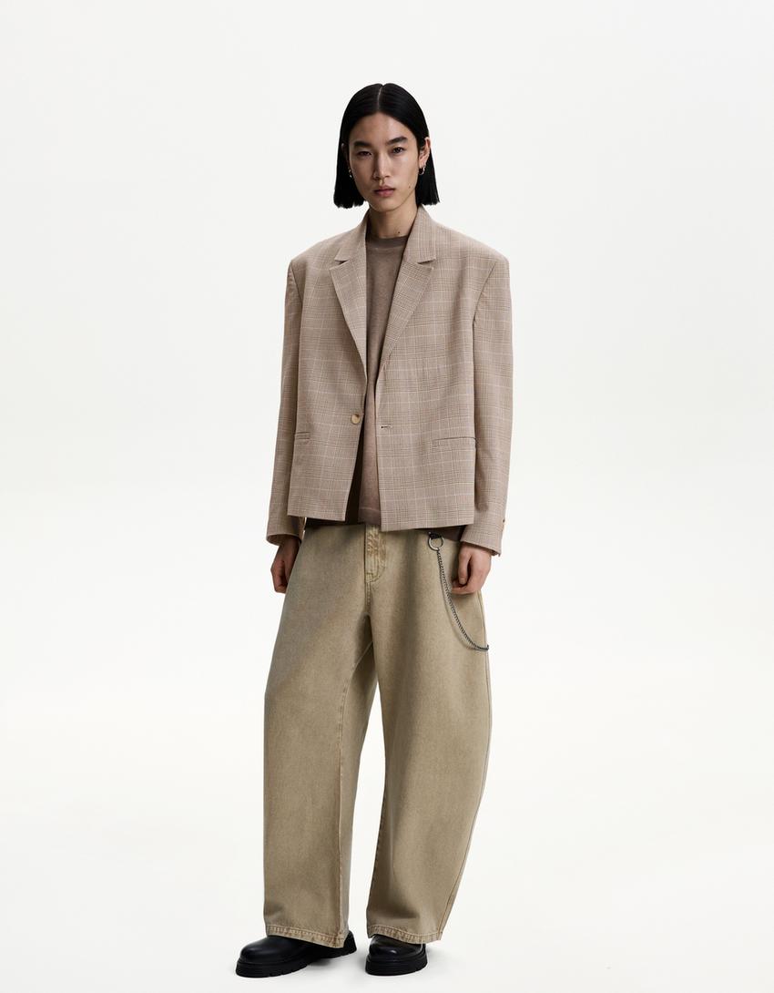 Plaid blazer-Sand-3