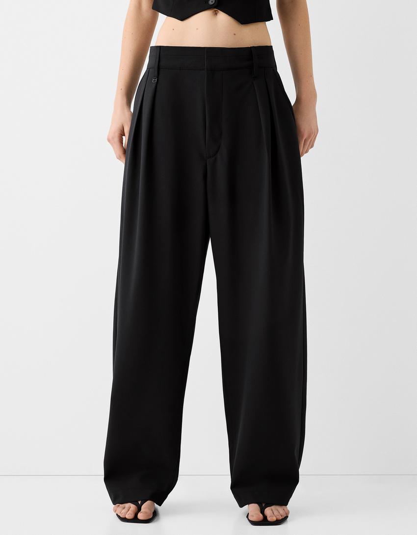 Pantalon tailoring pinces mélange de laine-Noir-2