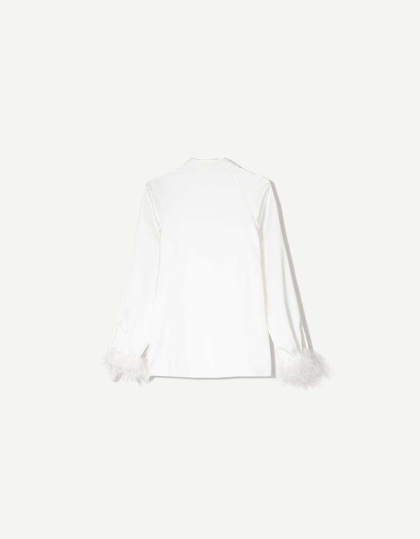 Satin shirt with feathers-White-1