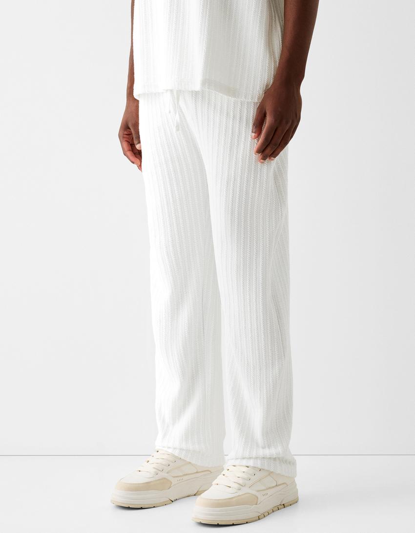 سروال مخطط بملمس بارز-أبيض-1