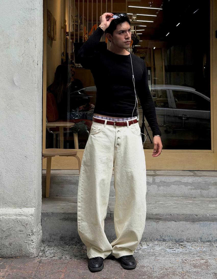Barrel jeans-Cream