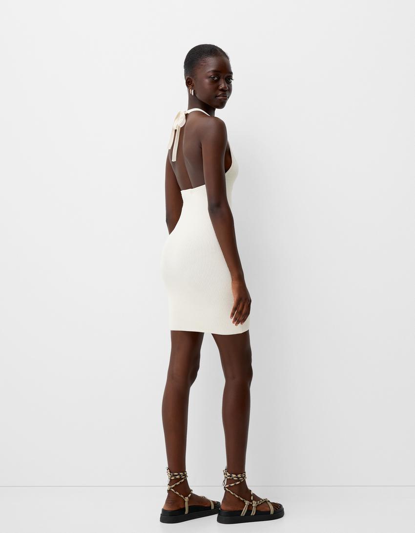 Vestido mini com pormenor de laço-Cru-2