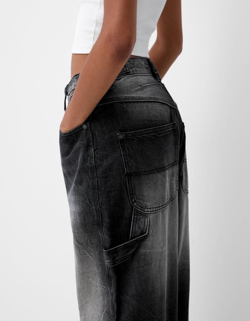 Adjustable balloon fit carpenter jeans-Black