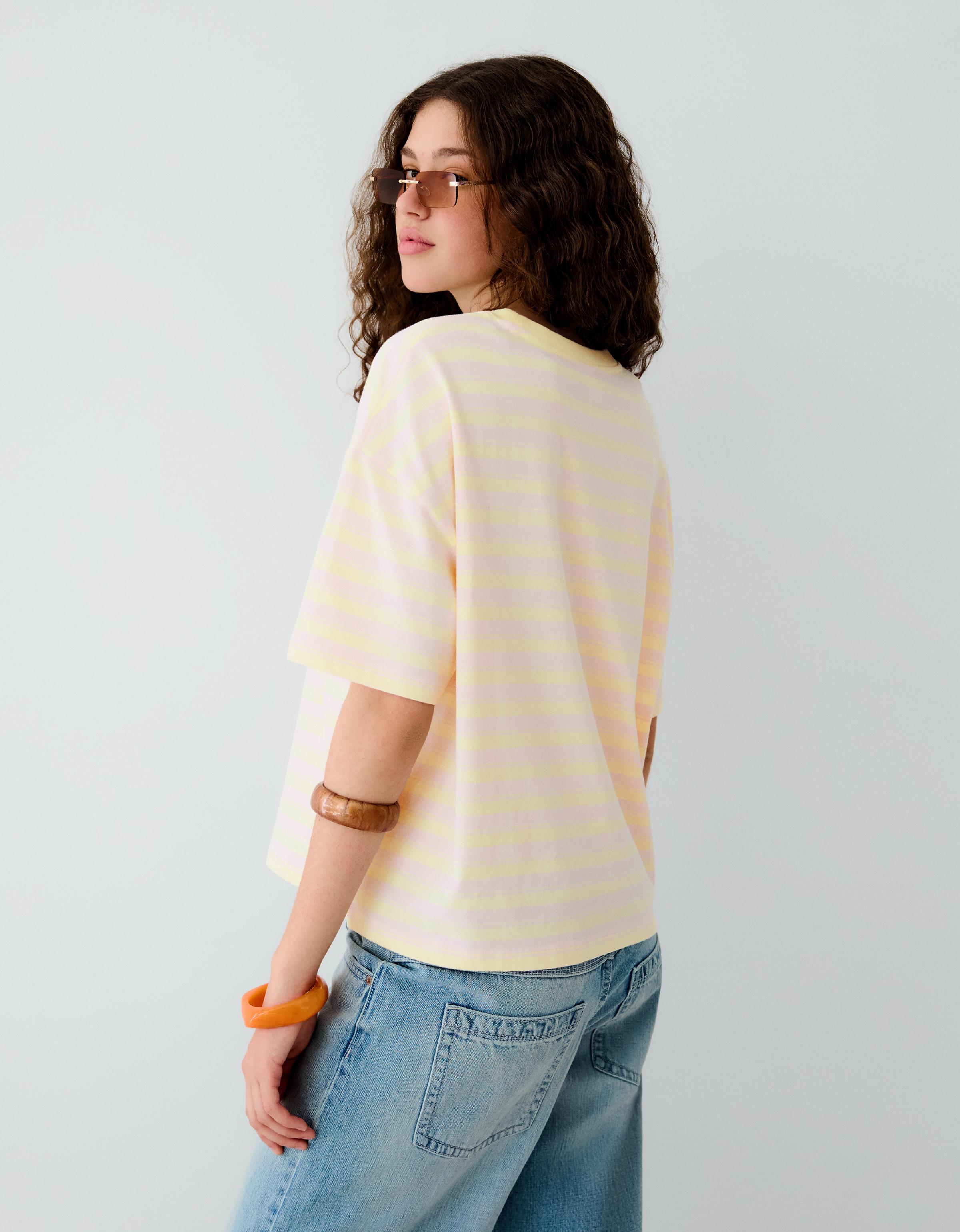 Boxy fit striped T-shirt — Yellow