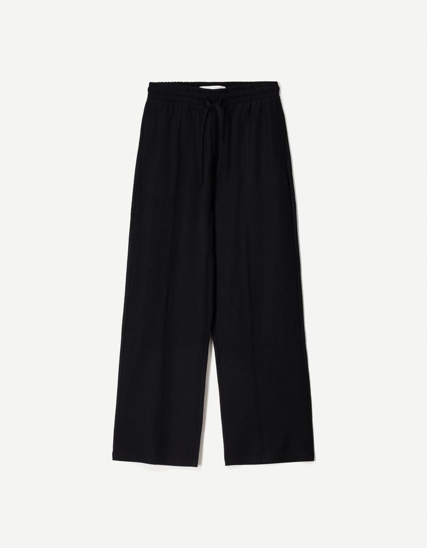 Textured wide-leg trousers-Black