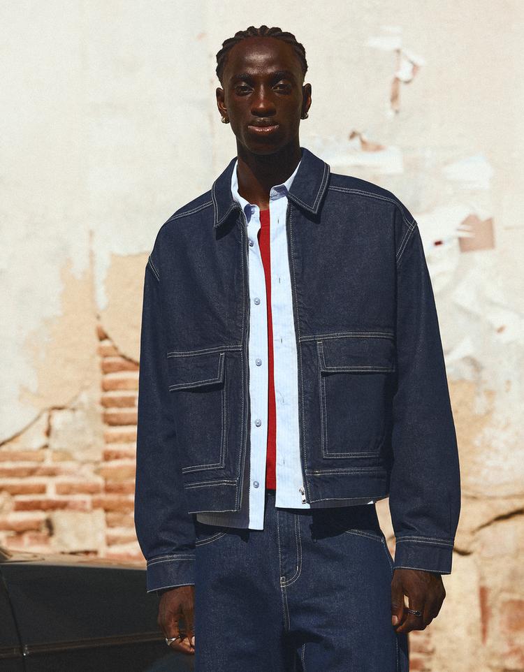 Denim bomber jacket — Navy