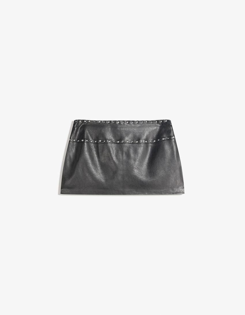 Leather effect mini skirt-Black