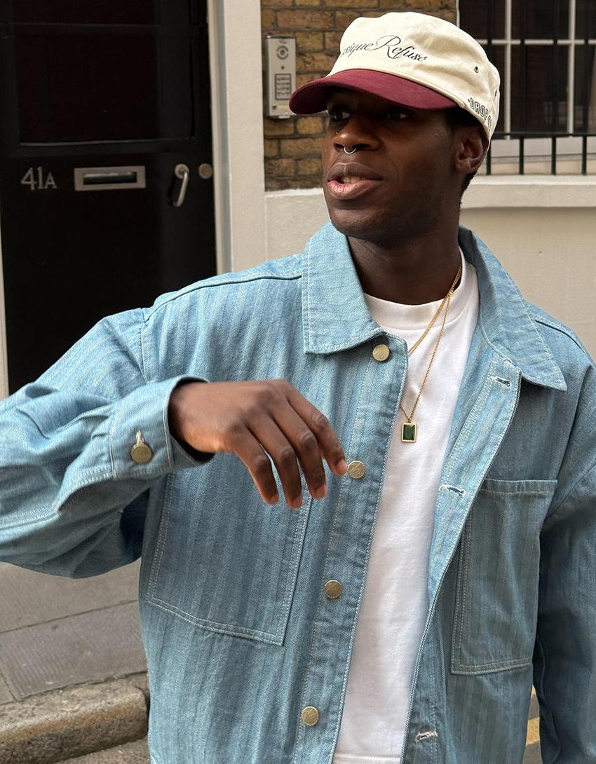 Gestreifte Jeansjacke-Hellblau