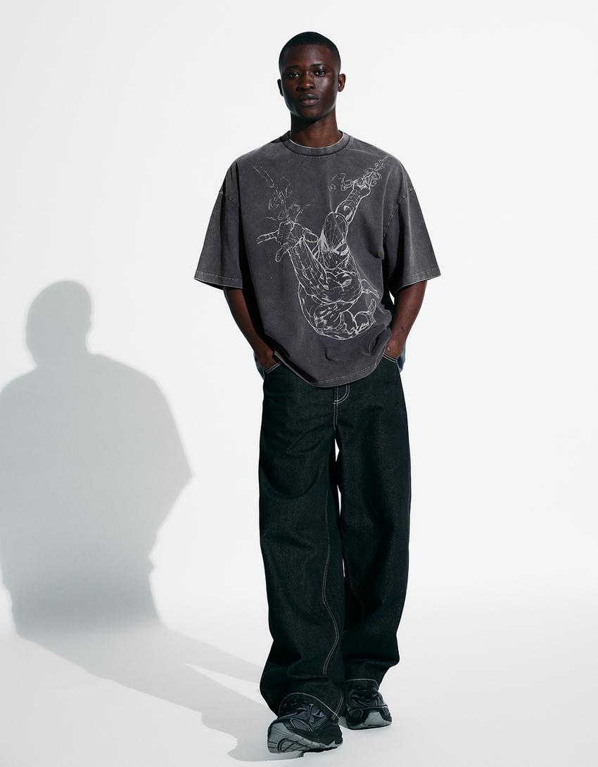 Spider-Man print short sleeve T-shirt-Grey