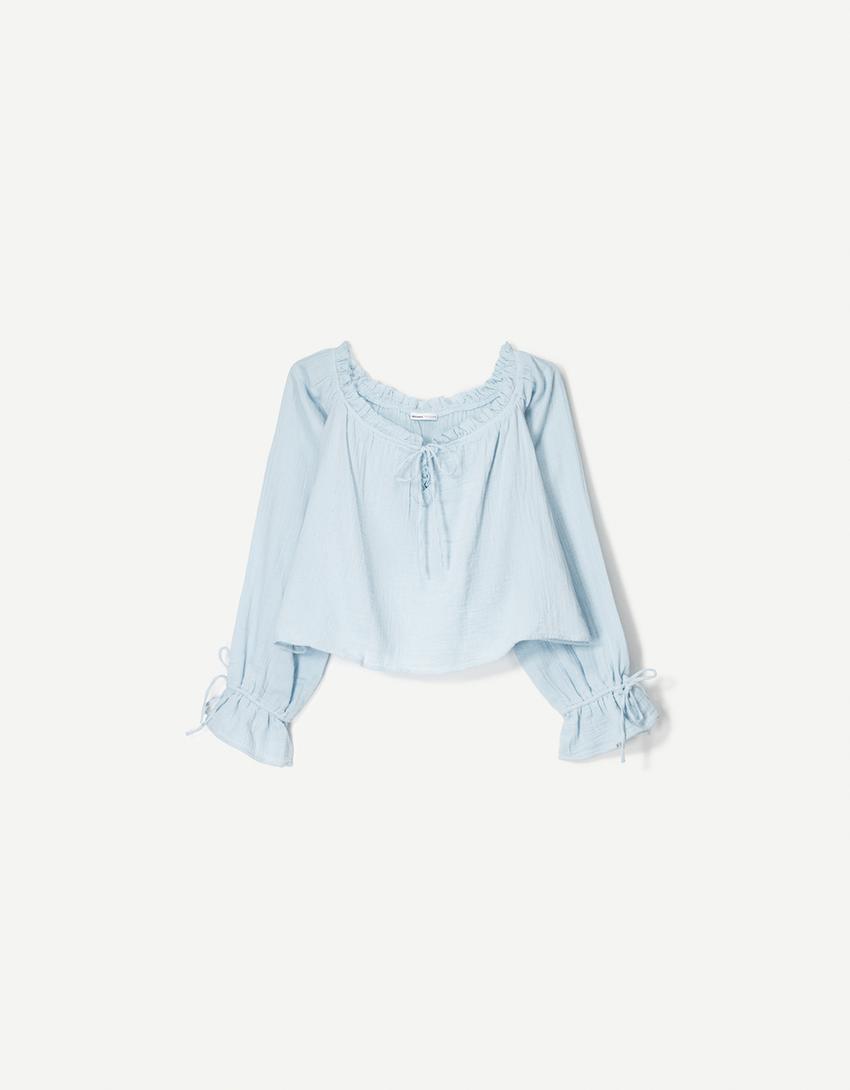 Ensemble chemise et jupe rustique-Bleu clair-3