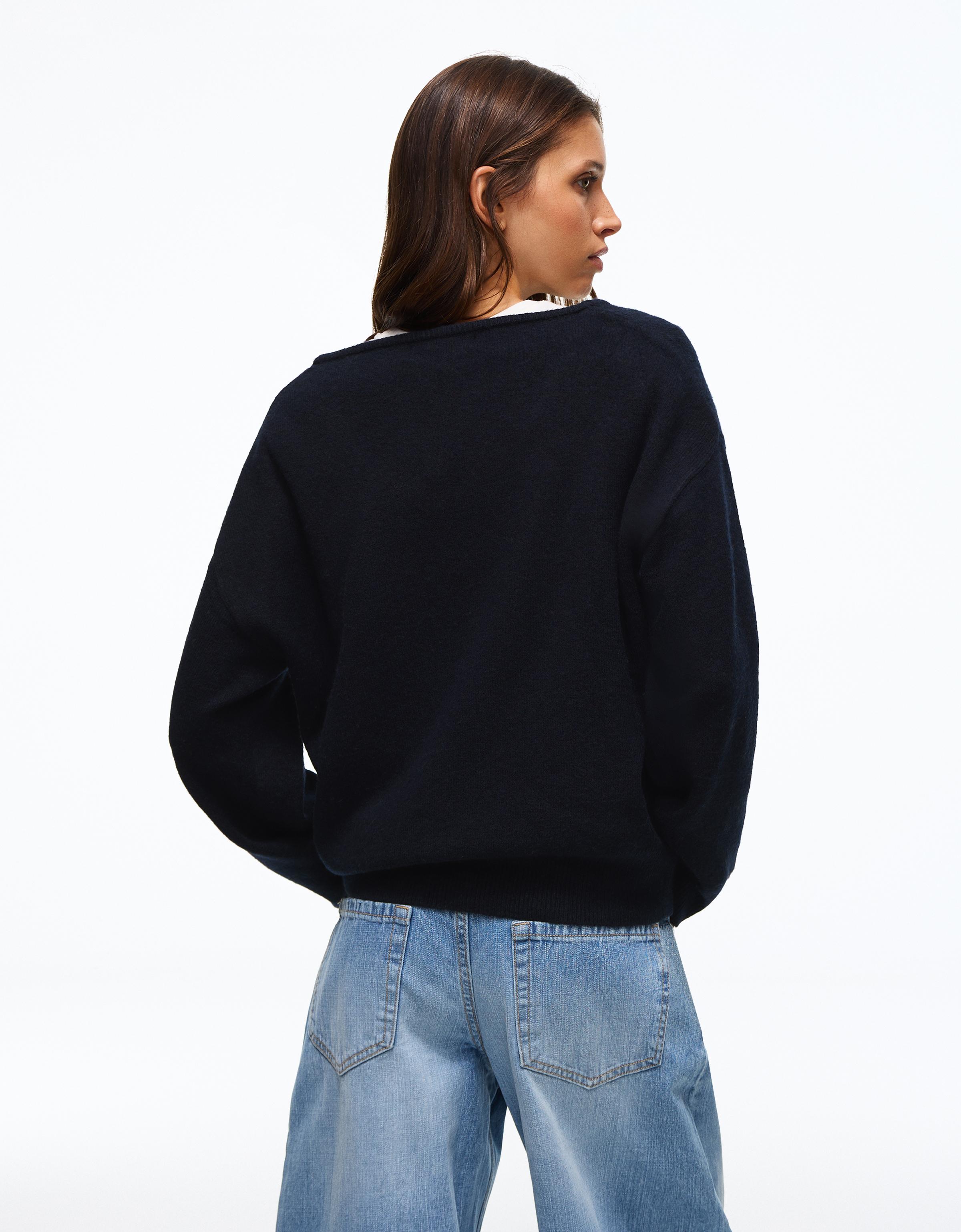 Oversize V-neck soft touch sweater — Blue