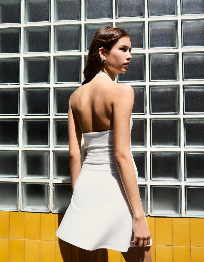 Halter dress with qipao neckline-Cream