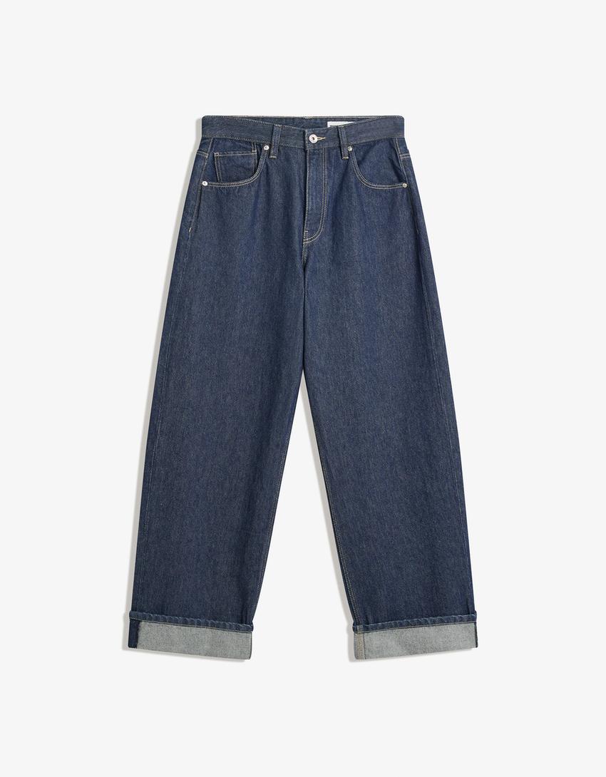Jeans baggy fit à revers-Marine