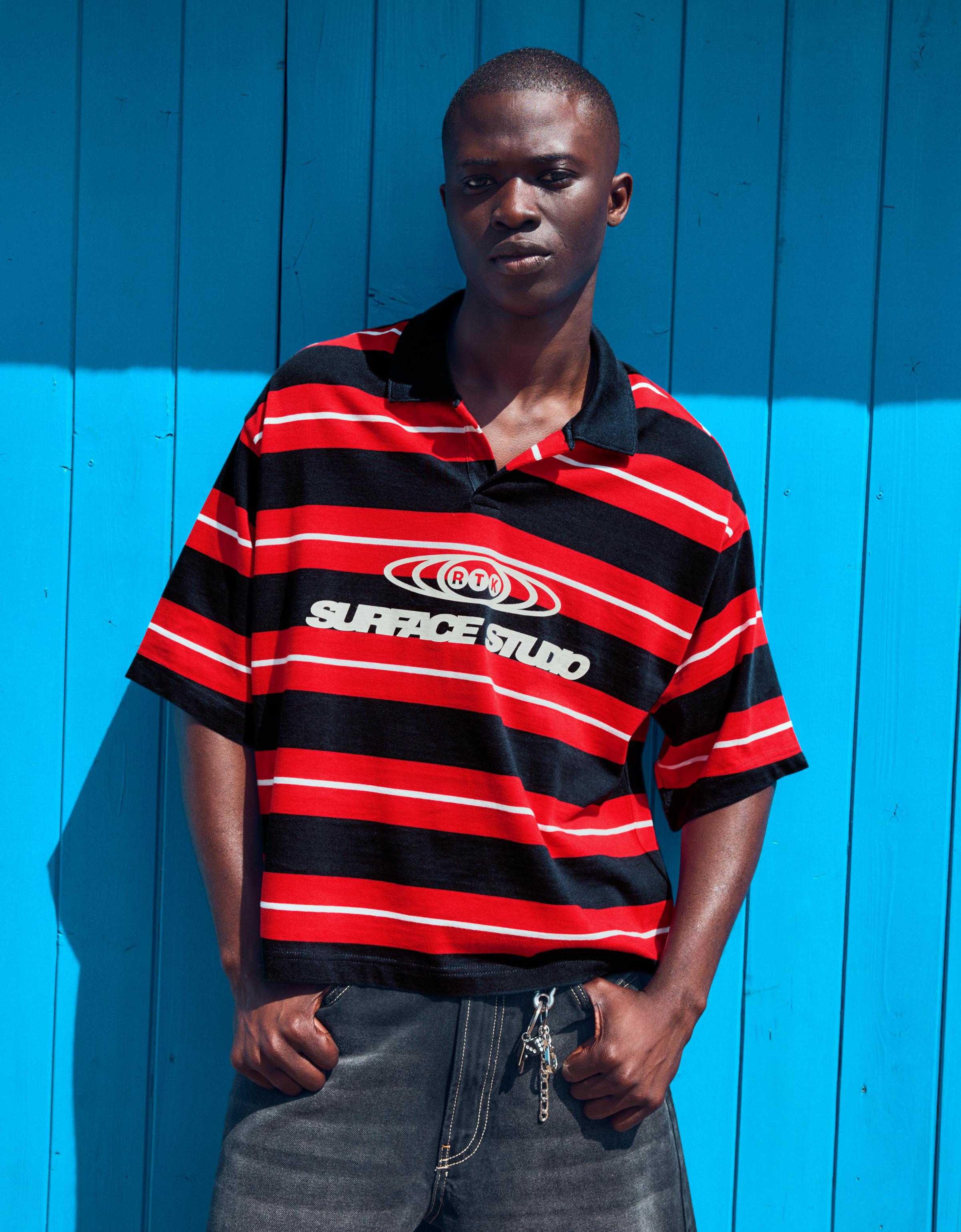 Polo Manga Corta Rayas Bordado Hombre Xs Rojo