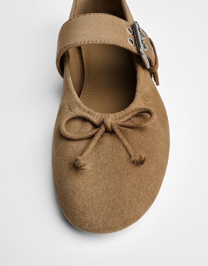 Buckled ballerina flats-Tan