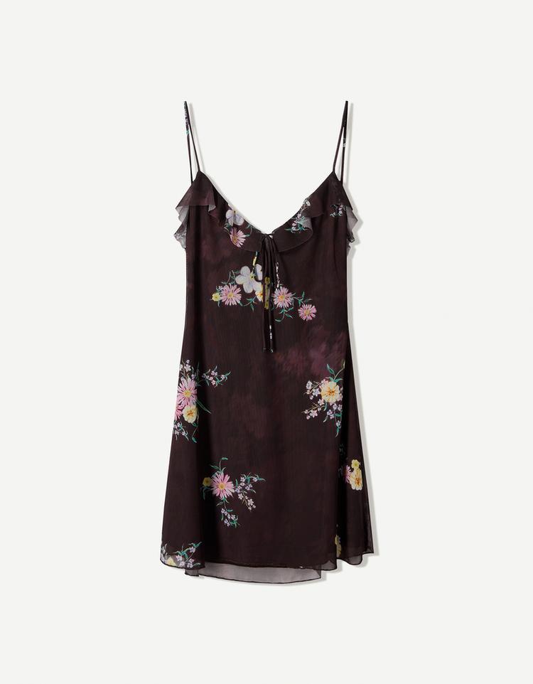 Strappy printed tulle mini dress