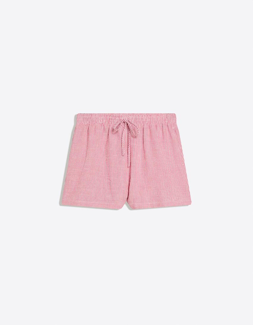 Rustic shorts with elastic waist-Red