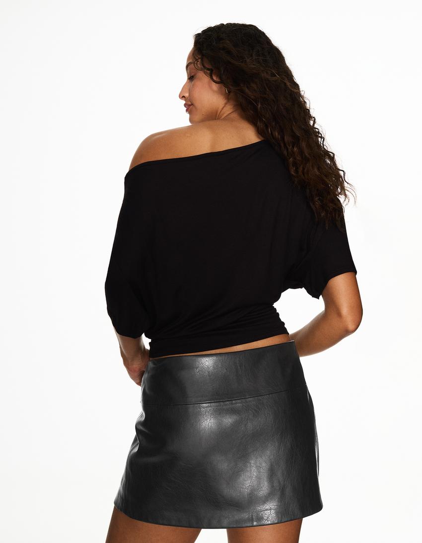 Mini leather effect skirt-Black