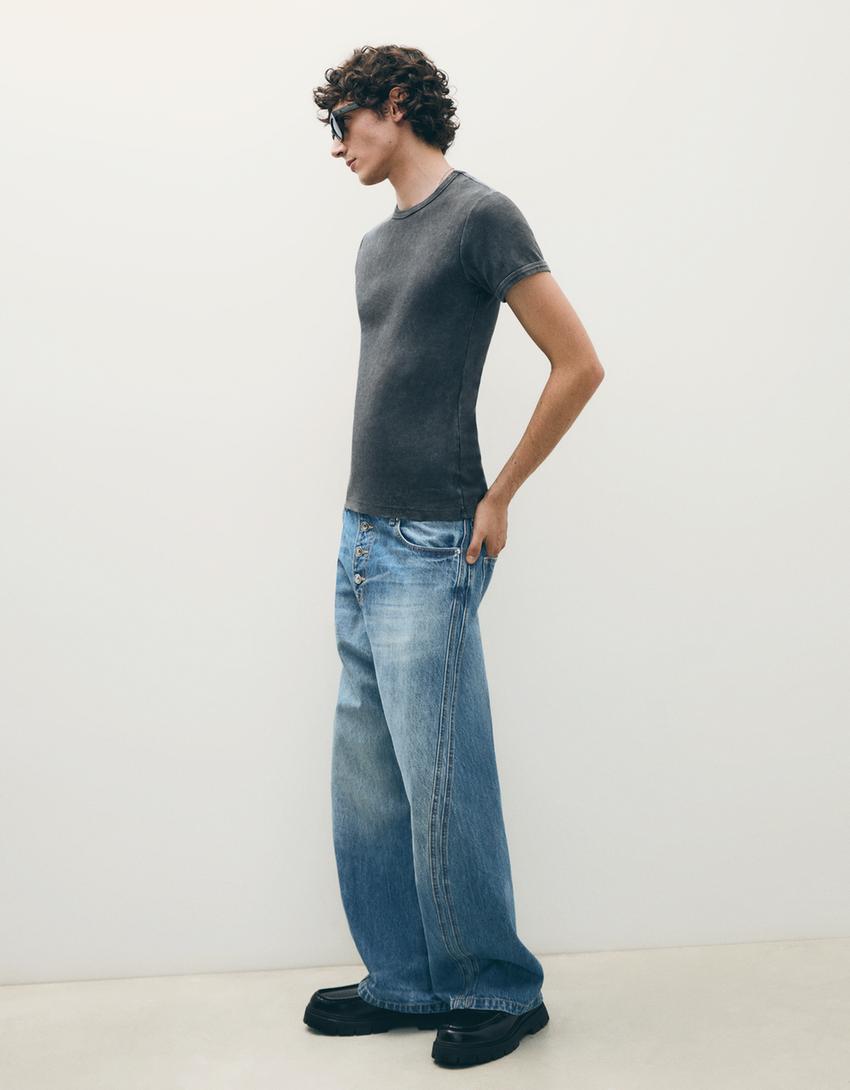 Jeans bootcut-Azzurro Lavato