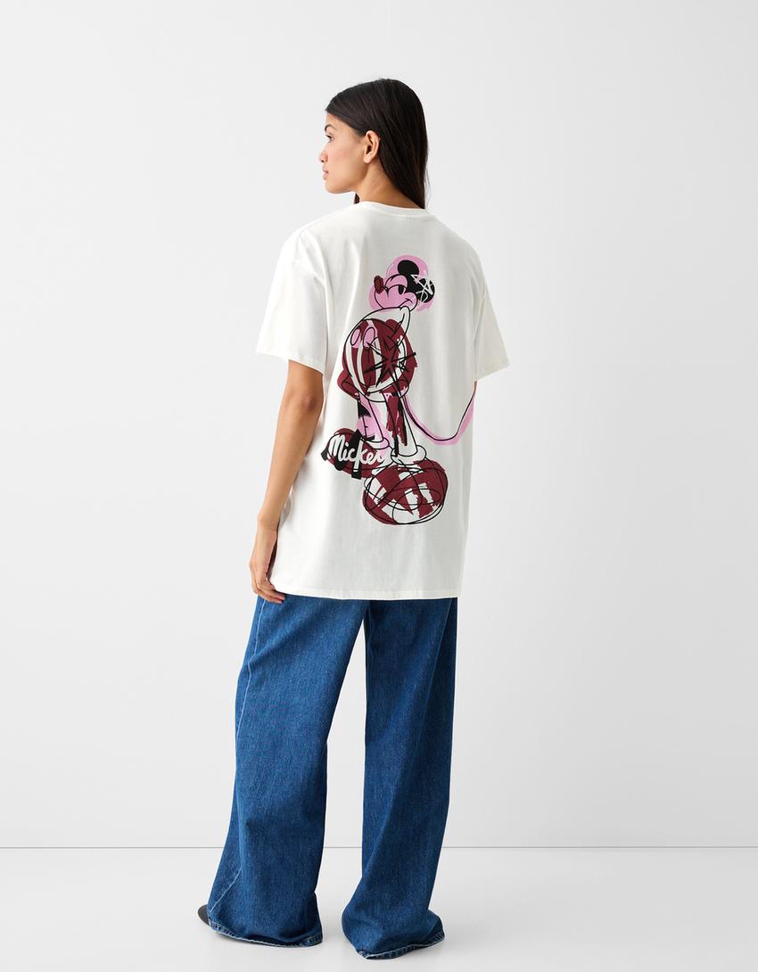 تيشرت بطبعة ميكي ماوس وأكمام قصيرة-كريمي-1
