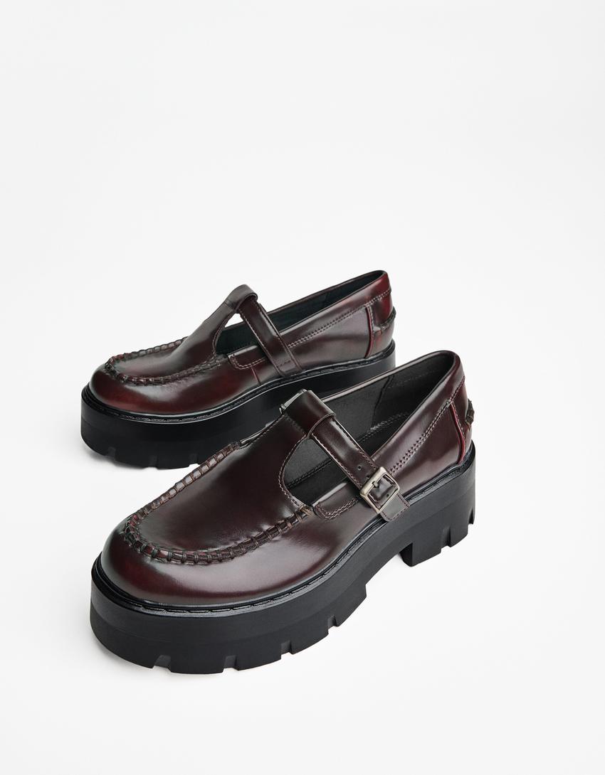 Mocassins à bride et semelle chunky-Grenat-1