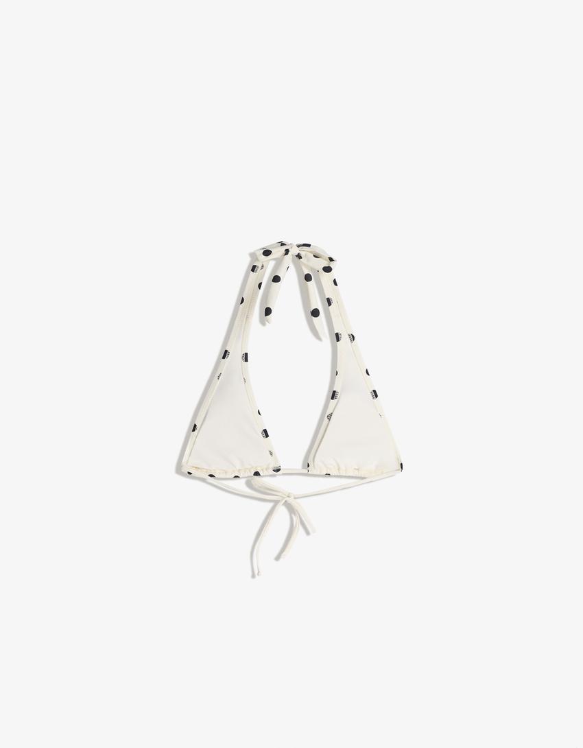 Polka dot halter bikini top-Cream