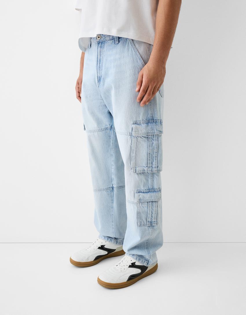 Jeans cargo baggy-Azul claro-3