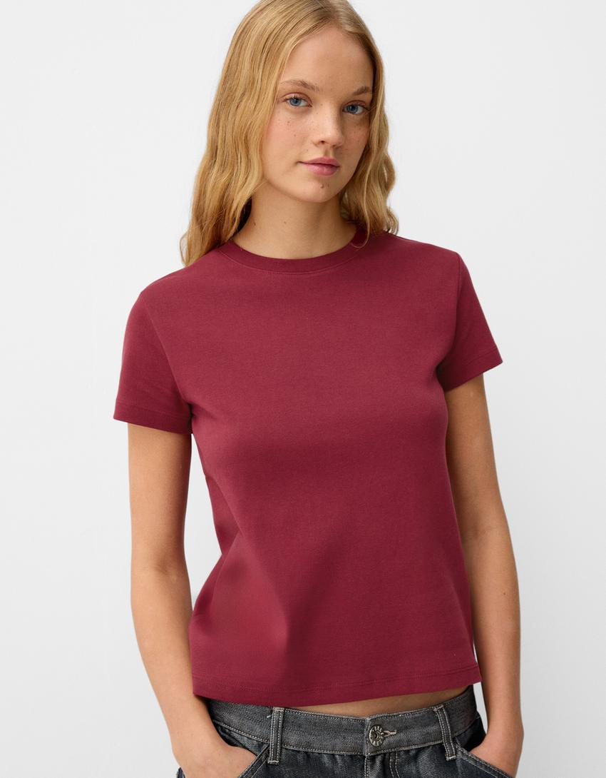 Camiseta manga corta heavy cotton-Burdeos