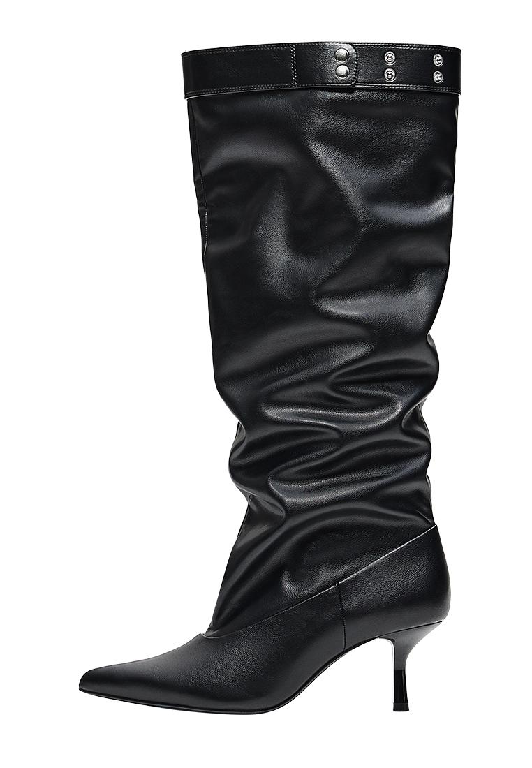 Adjustable slouchy heel boots — BLACK