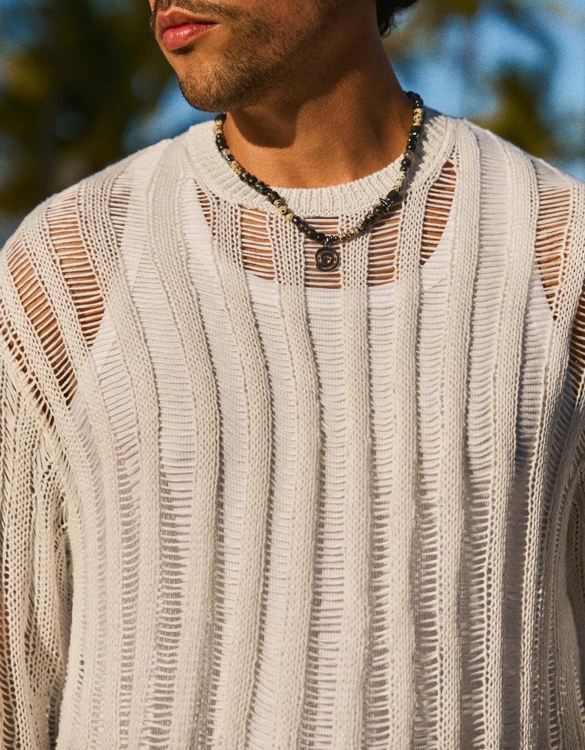 Jersey de punto calado-Blanco roto