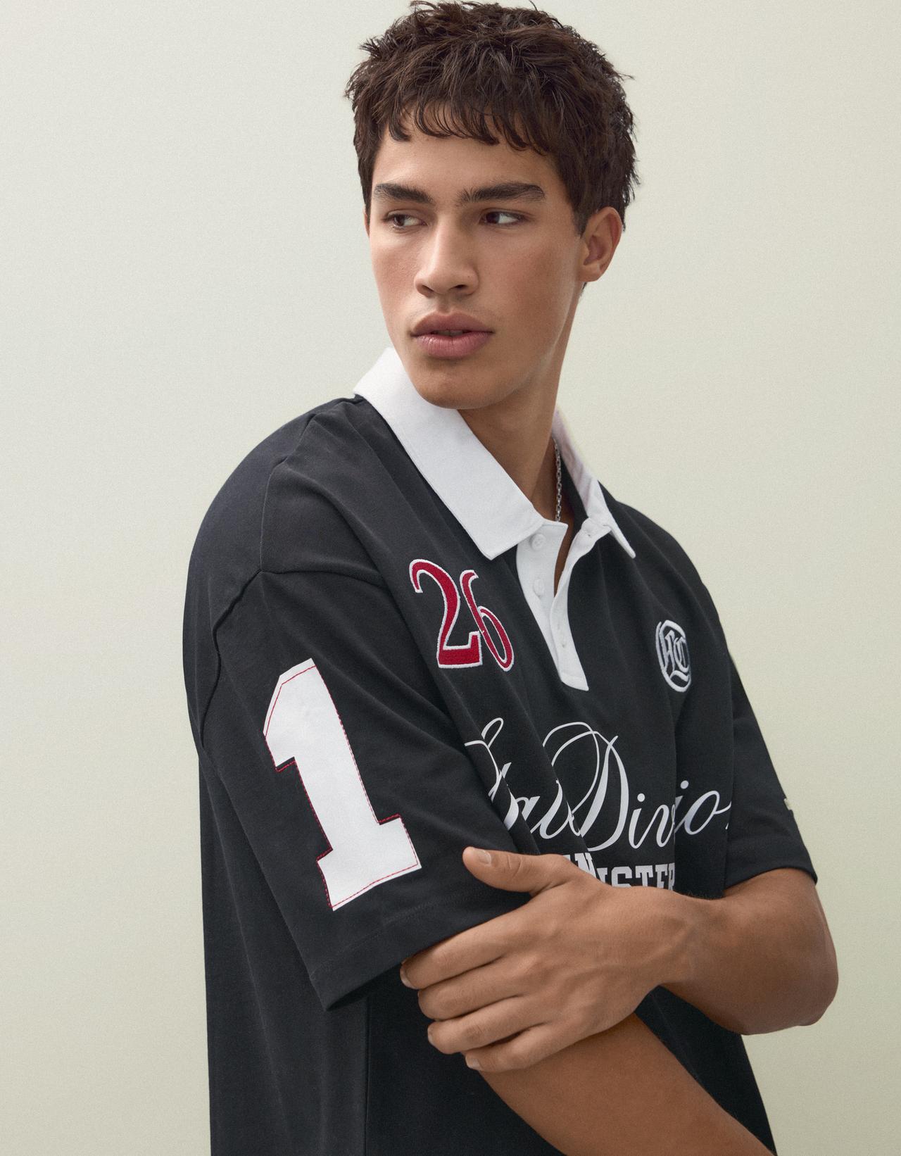 Short sleeve print polo shirt — Black