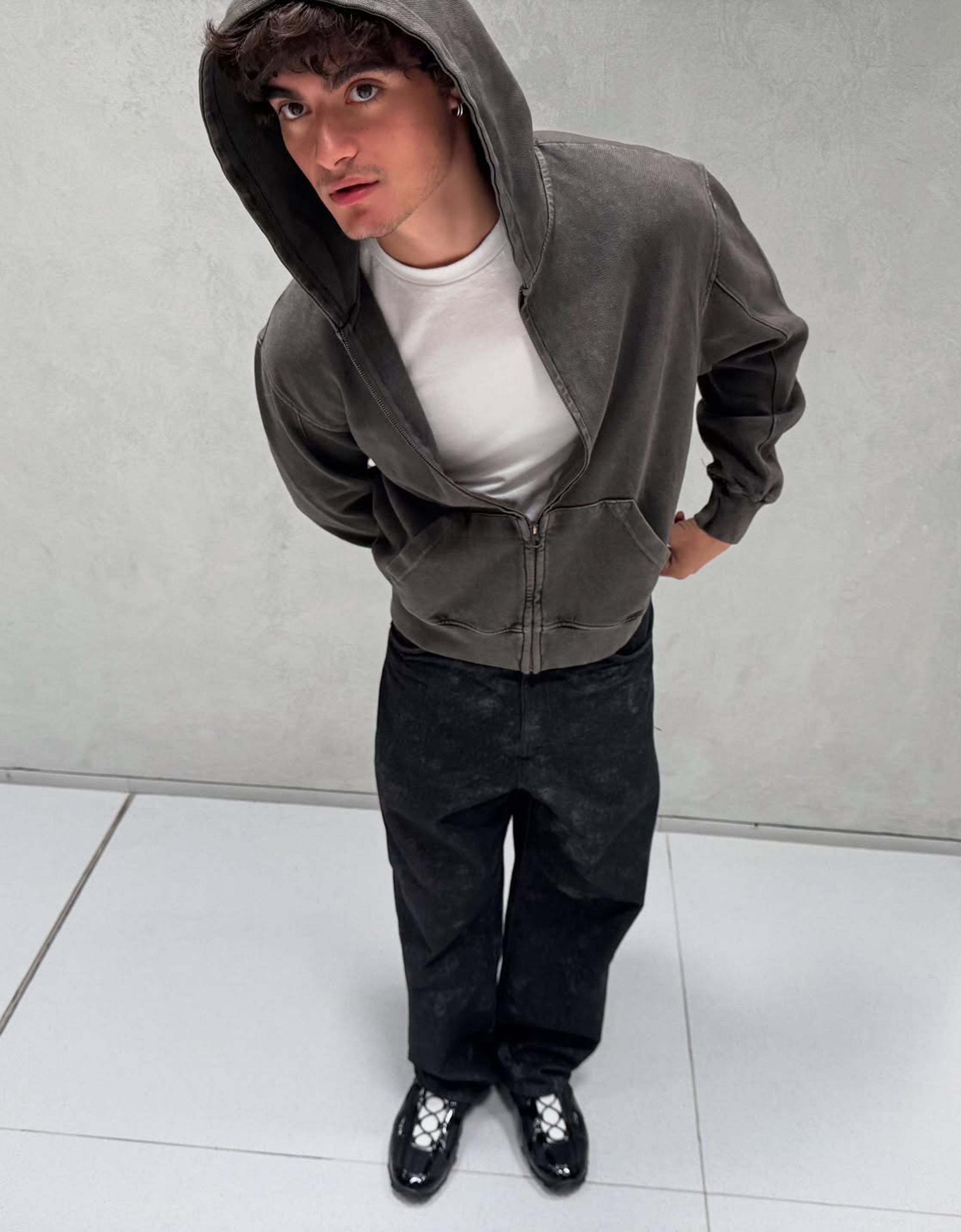 Faded-effect piqué zip-up sweatshirt - Sweatshirts & Hoodies