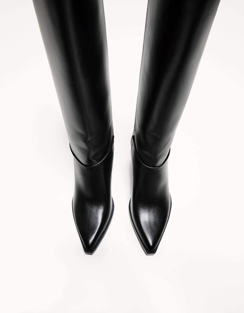 Heeled cowboy boots-BLACK