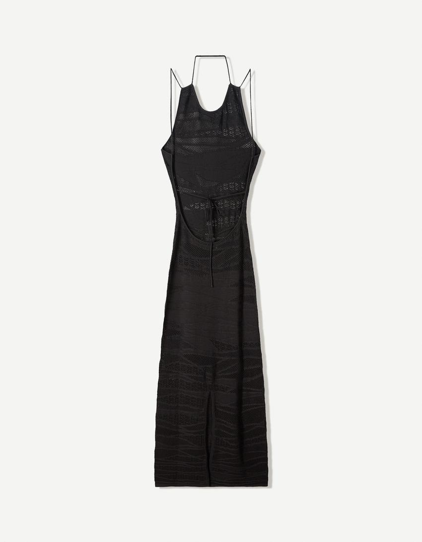 Vestido midi textura-Negro-4