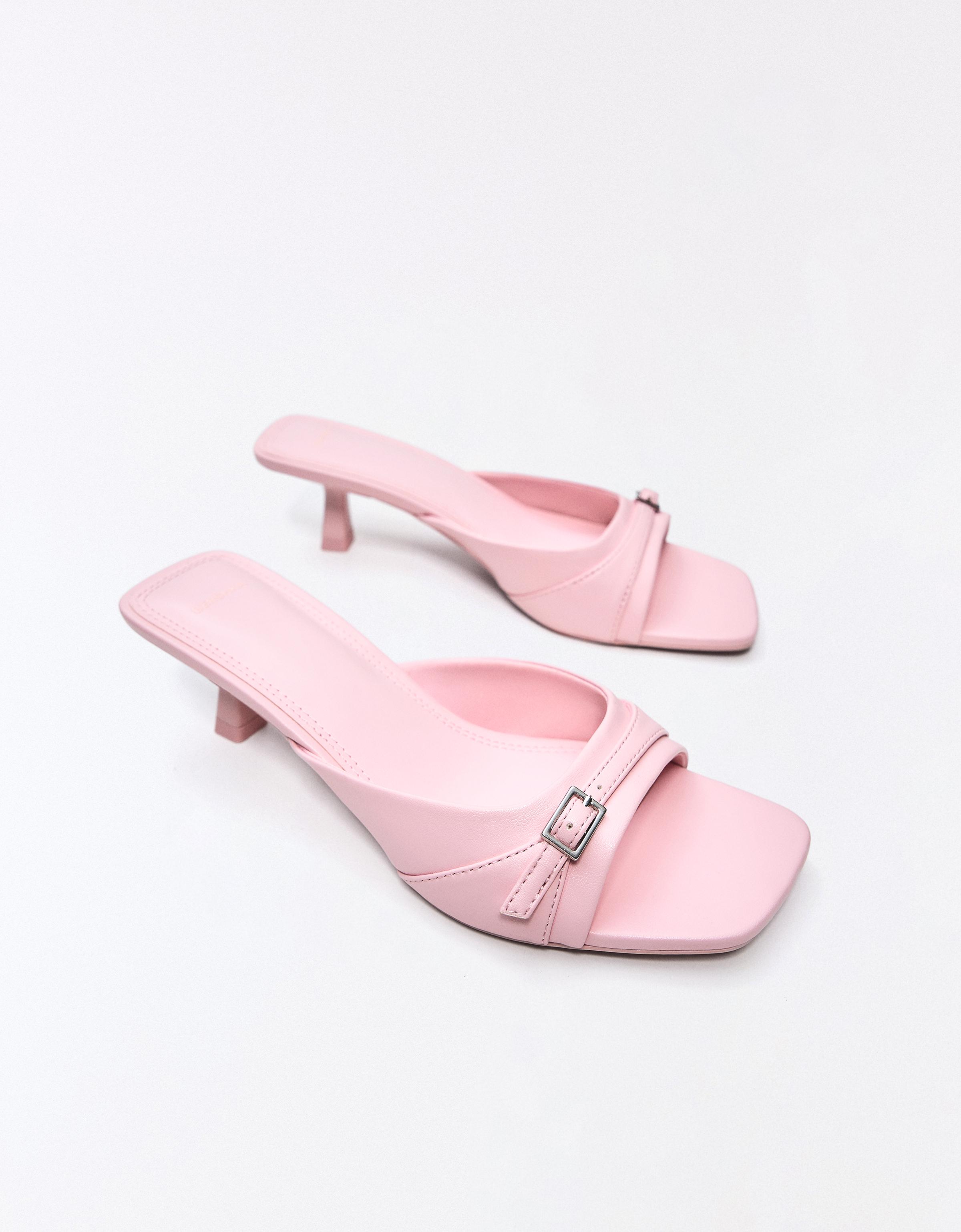 Heeled mules with buckle — PINK