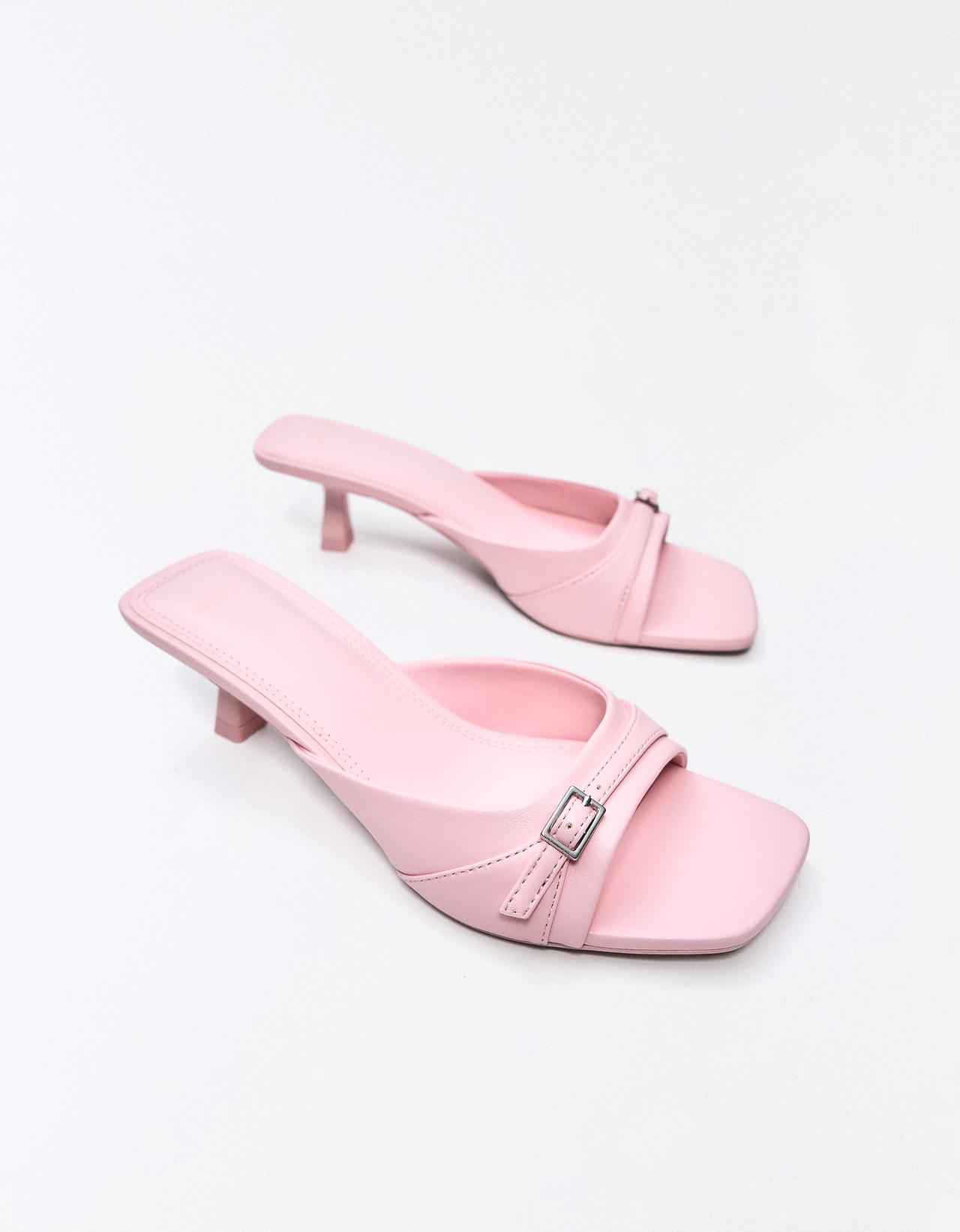 Heeled mules with buckle — PINK