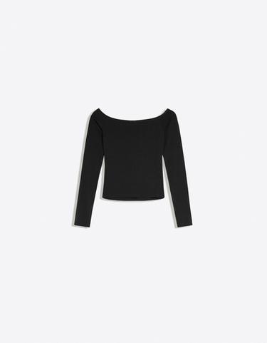 Bardot neck long-sleeve T-shirt — Black 6