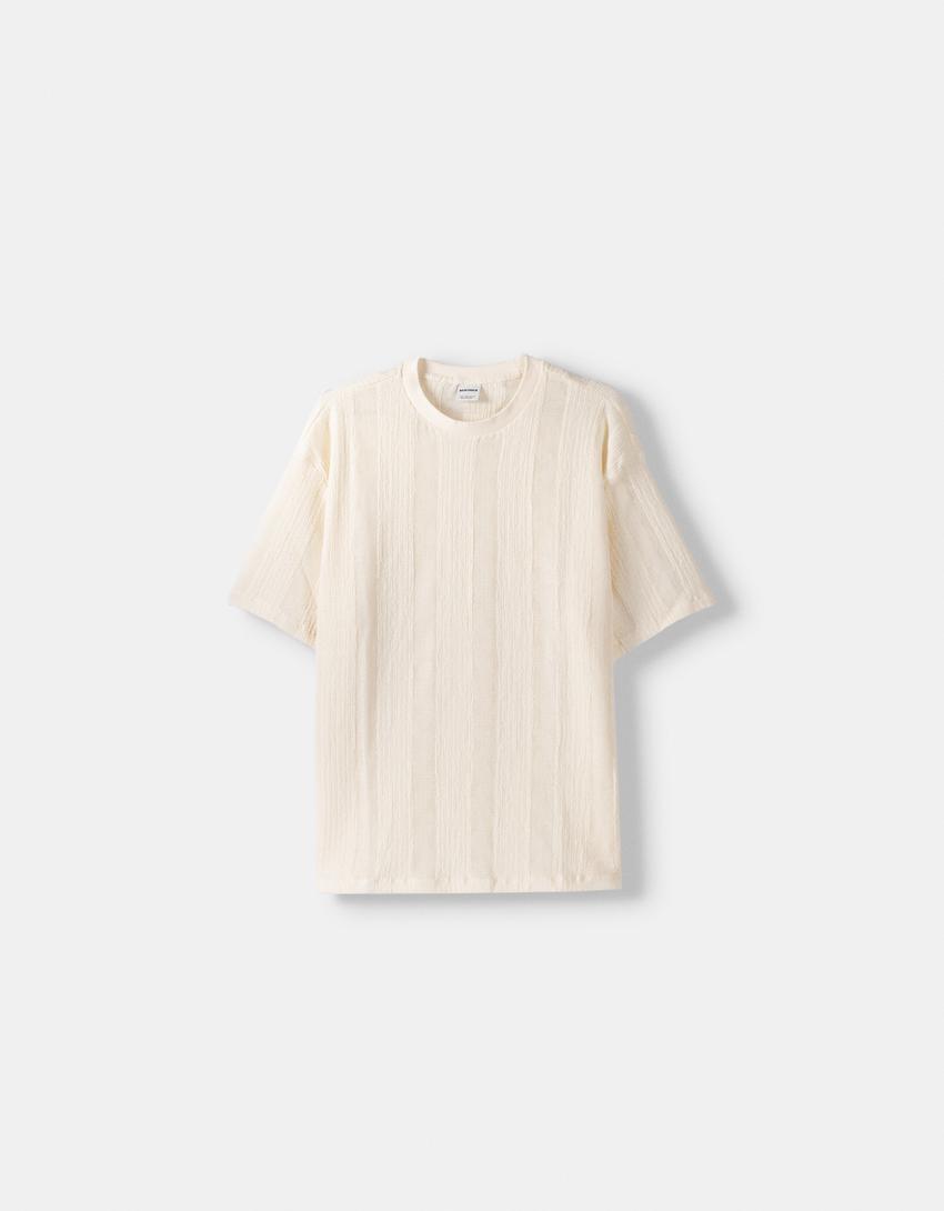 T-shirt manches courtes boxy fit jacquard-Blanc-4