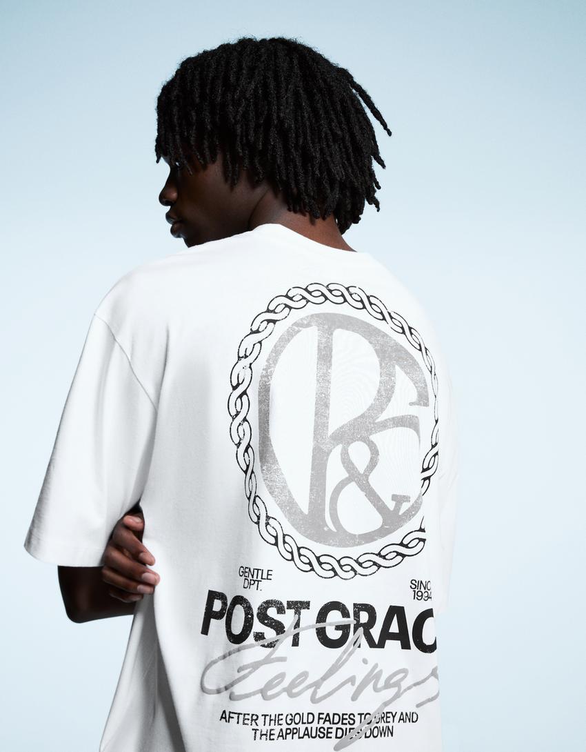 Camiseta manga curta print-Branco roto