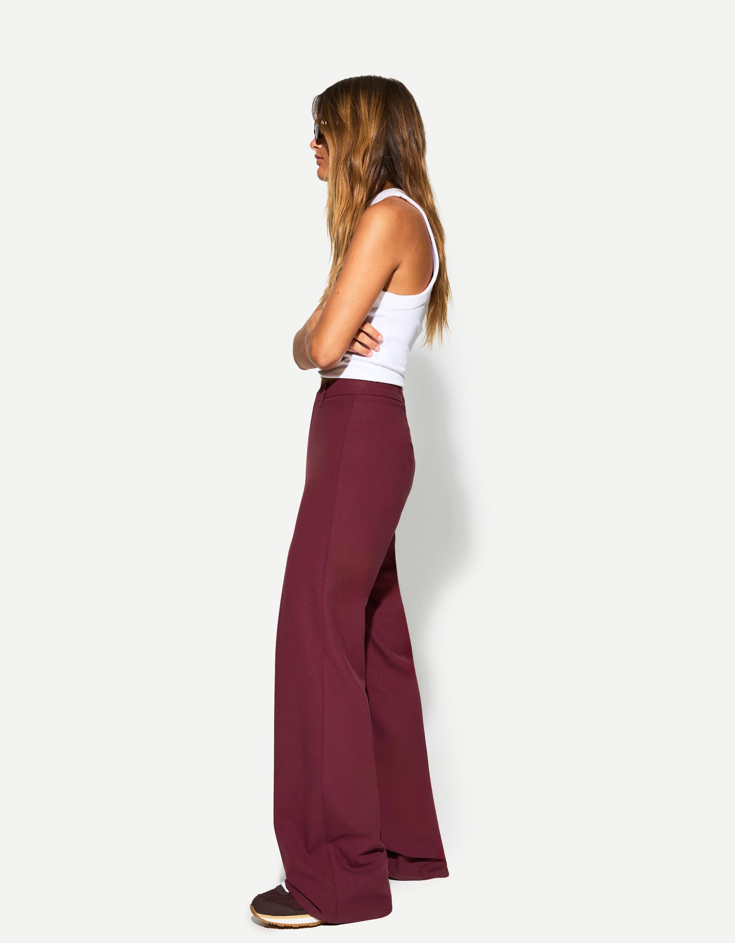 Bershka Wide Leg Tailoring-Hose Damen 38 Granatrot