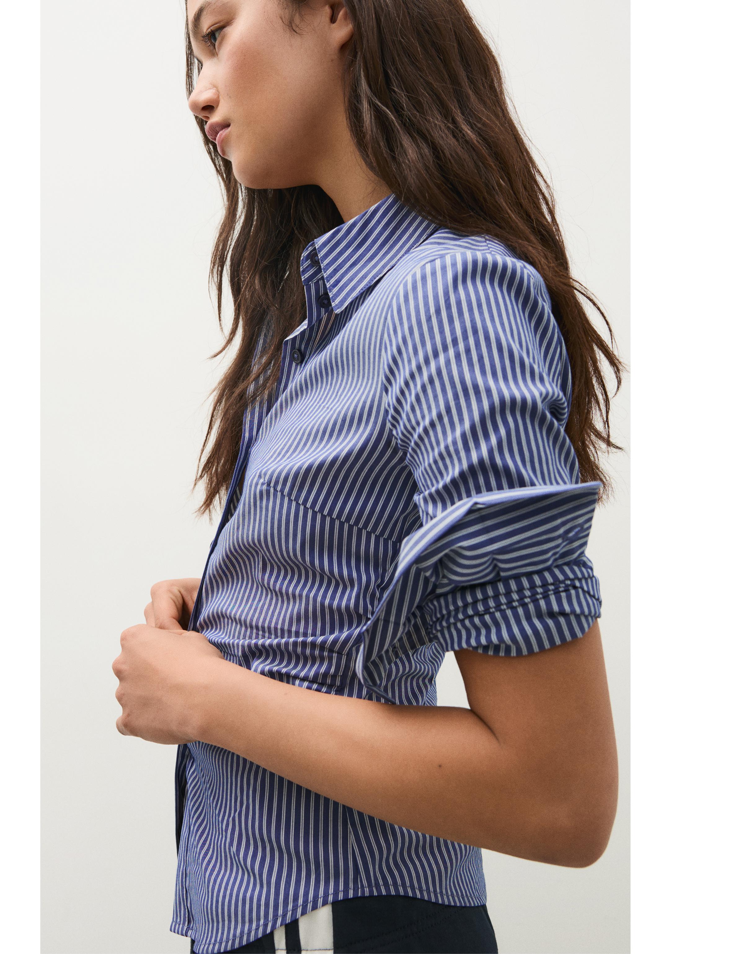 Fitted long-sleeved shirt — Blue
