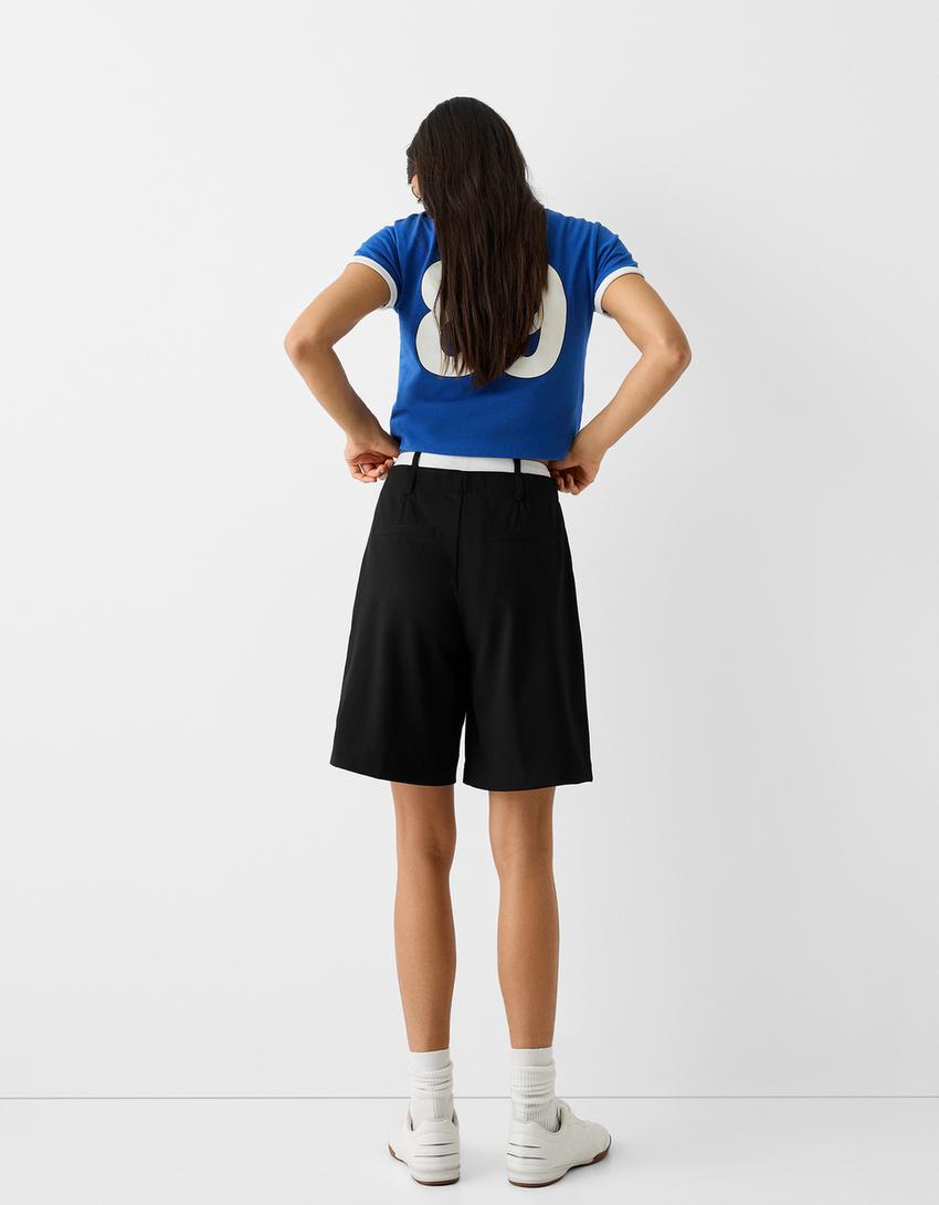 Bermuda short with contrast poplin waistband-Black-2