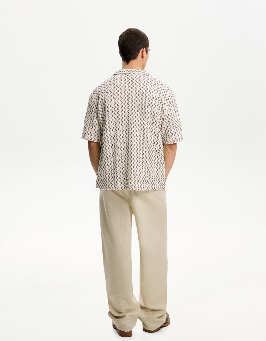 Camicia a maniche corte semplice-Avorio-1