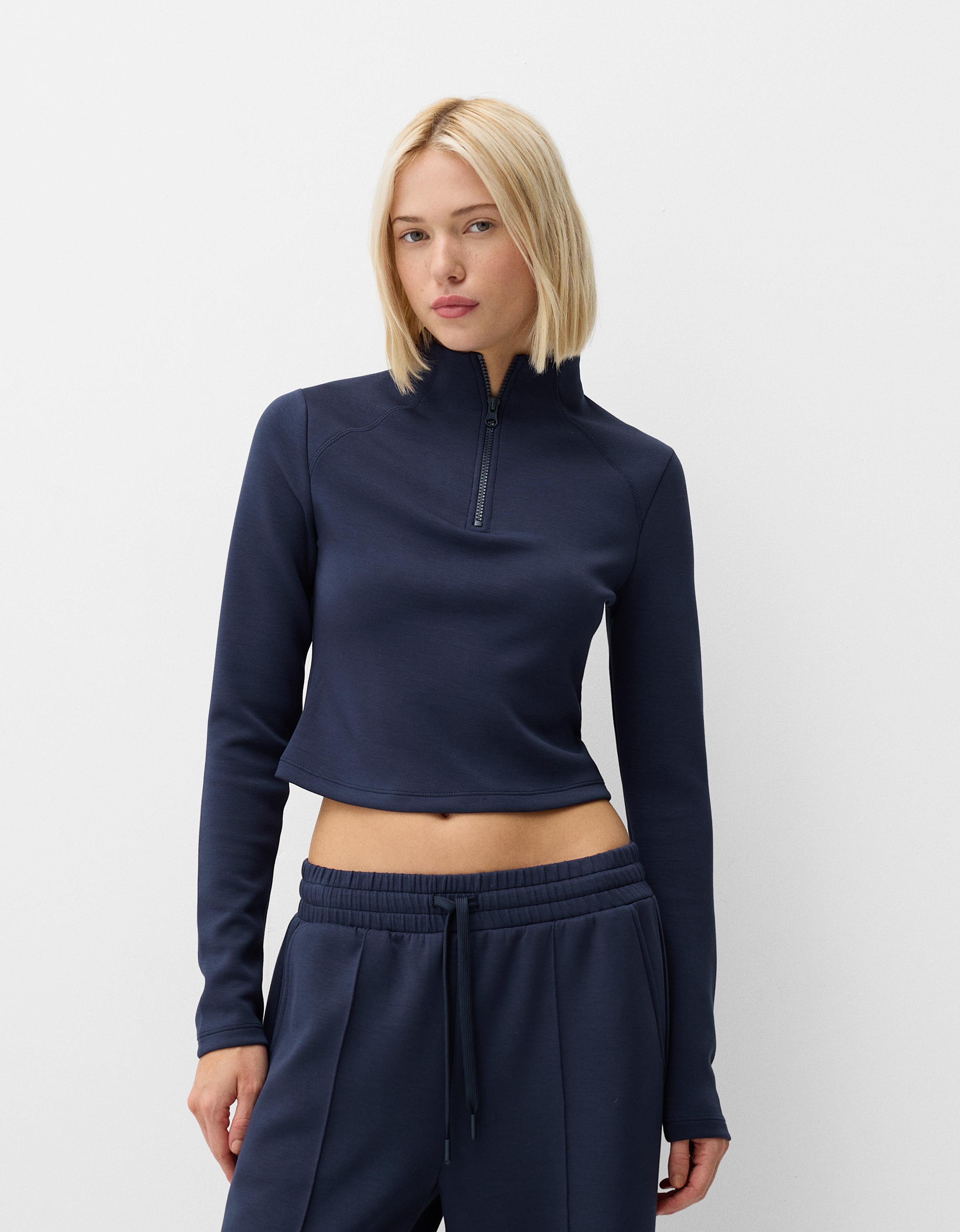 Bershka Pullover Mit Reißverschluss Damen M Marinenblau