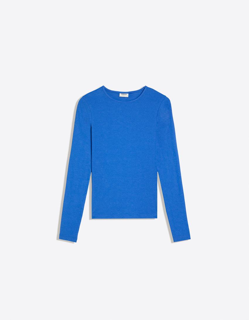Long sleeve crew neck T-shirt-Blue