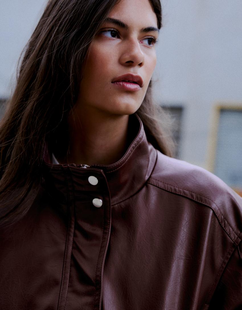 Faux leather jacket-Burgundy